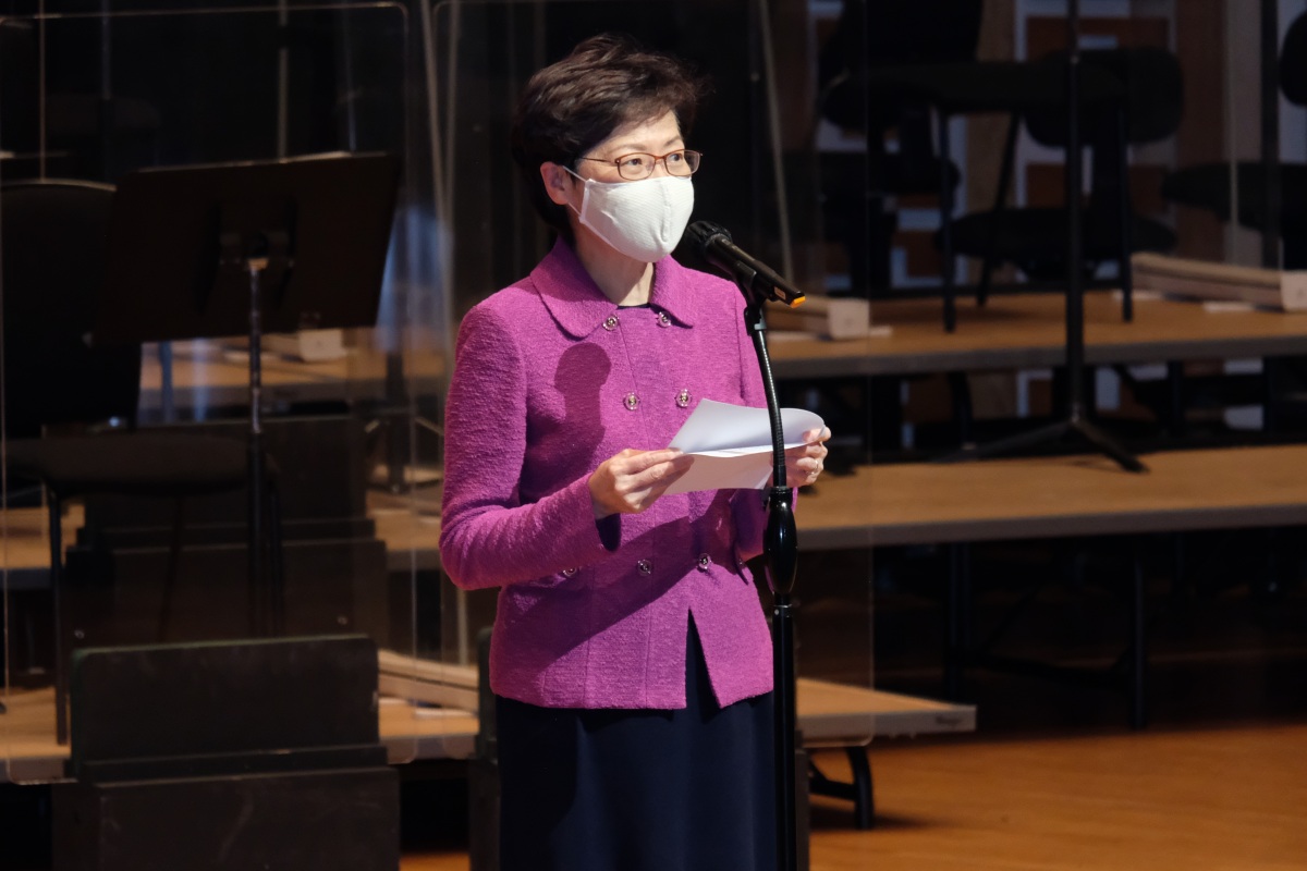 特首林鄭月娥對香港文聯成立表示祝賀。她表示，港府近期與內地有關部門進行線上溝通，計劃在未來建立定期磋商機制，推進內地與香港文化交流合作的相關事項。（點新聞記者麥鈞傑攝）