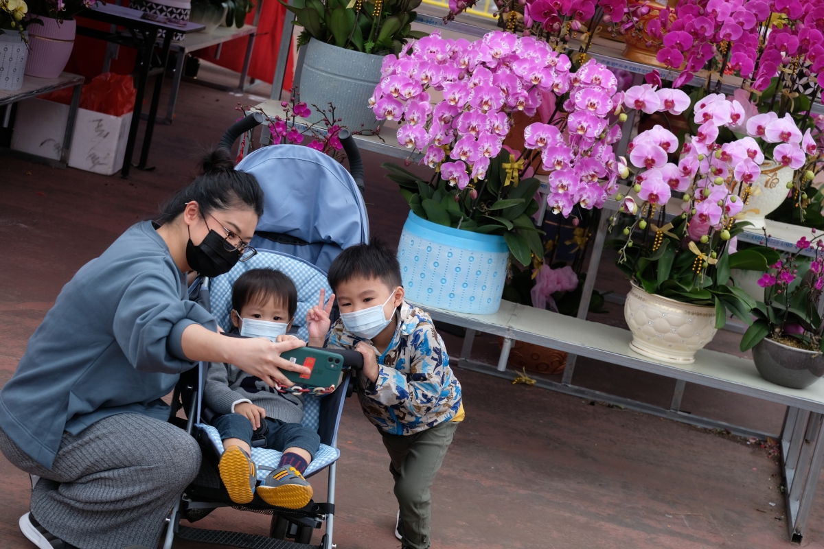 牛年年宵花市6日開鑼，在全港15個地點舉行。新冠肺炎疫情下，人潮雖不及往年，但今日（9日）仍有不少市民到花市閒逛，開心揀選桃花、蘭花、年桔等好意頭的植物，為家居添彩。（點新聞記者麥鈞傑攝）