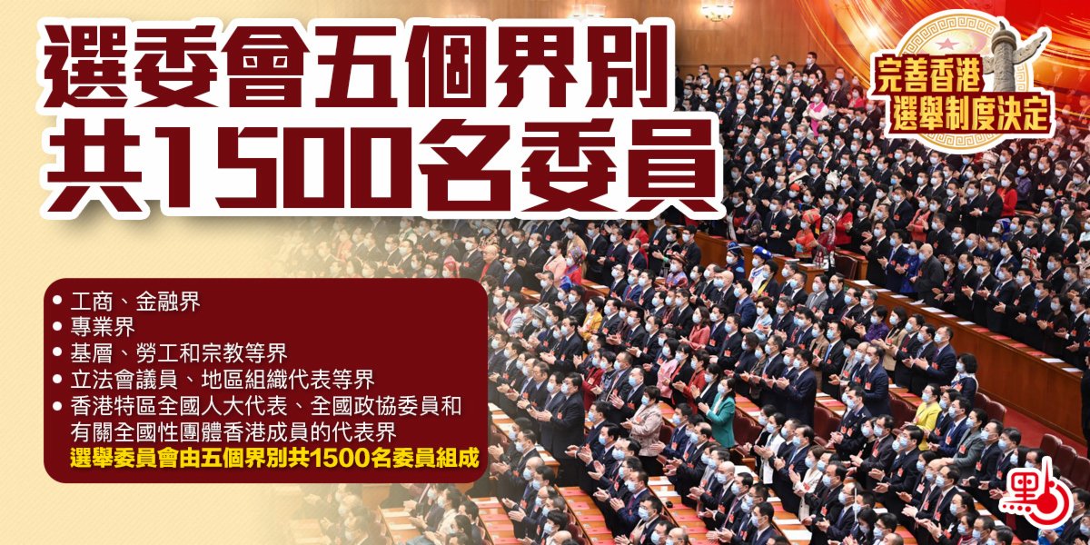 完善香港選舉制度決定：選委會五個界別共1500名委員