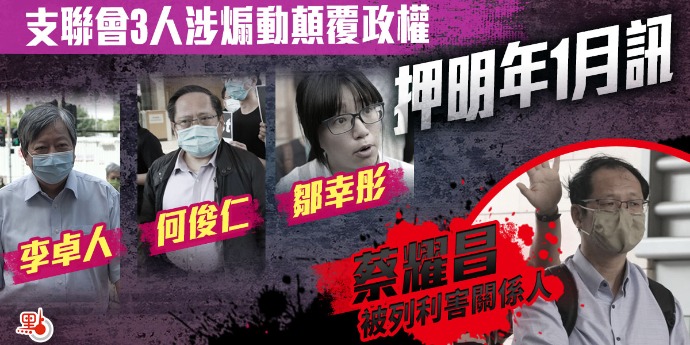 支聯會3人涉煽動顛覆政權押明年1月訊　蔡耀昌被列利害關係人