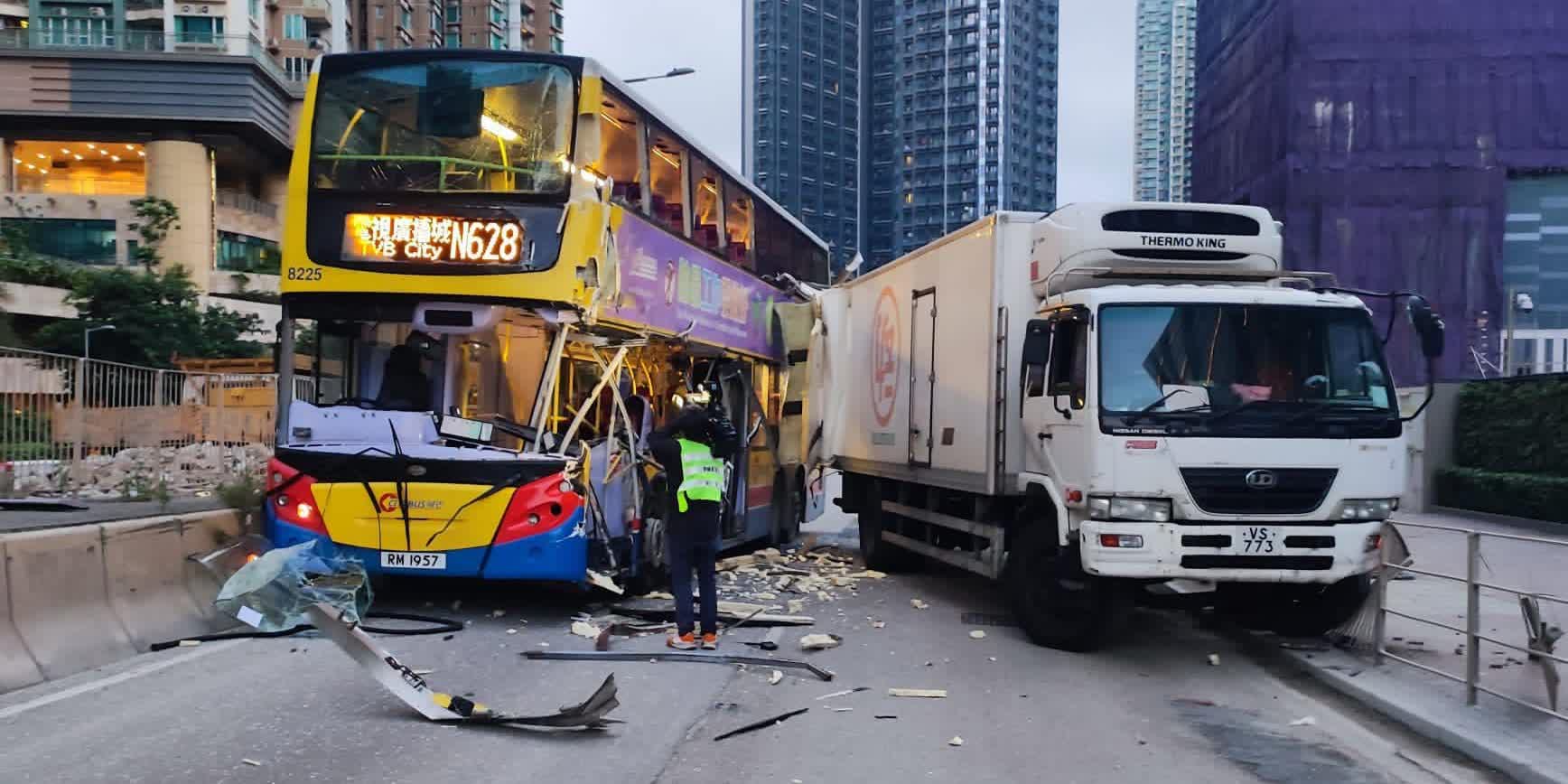 Citybus carrying TVB staff collides with truck in Tseung Kwan O