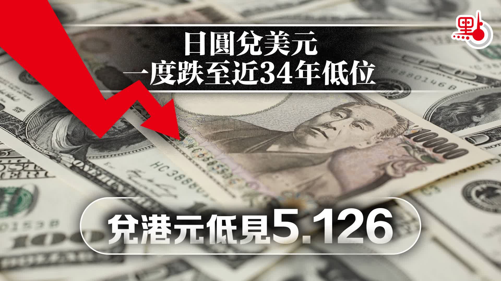 日圓兌美元一度跌至近34年低位兌港元低見5.126 - 財經快訊- 點新聞