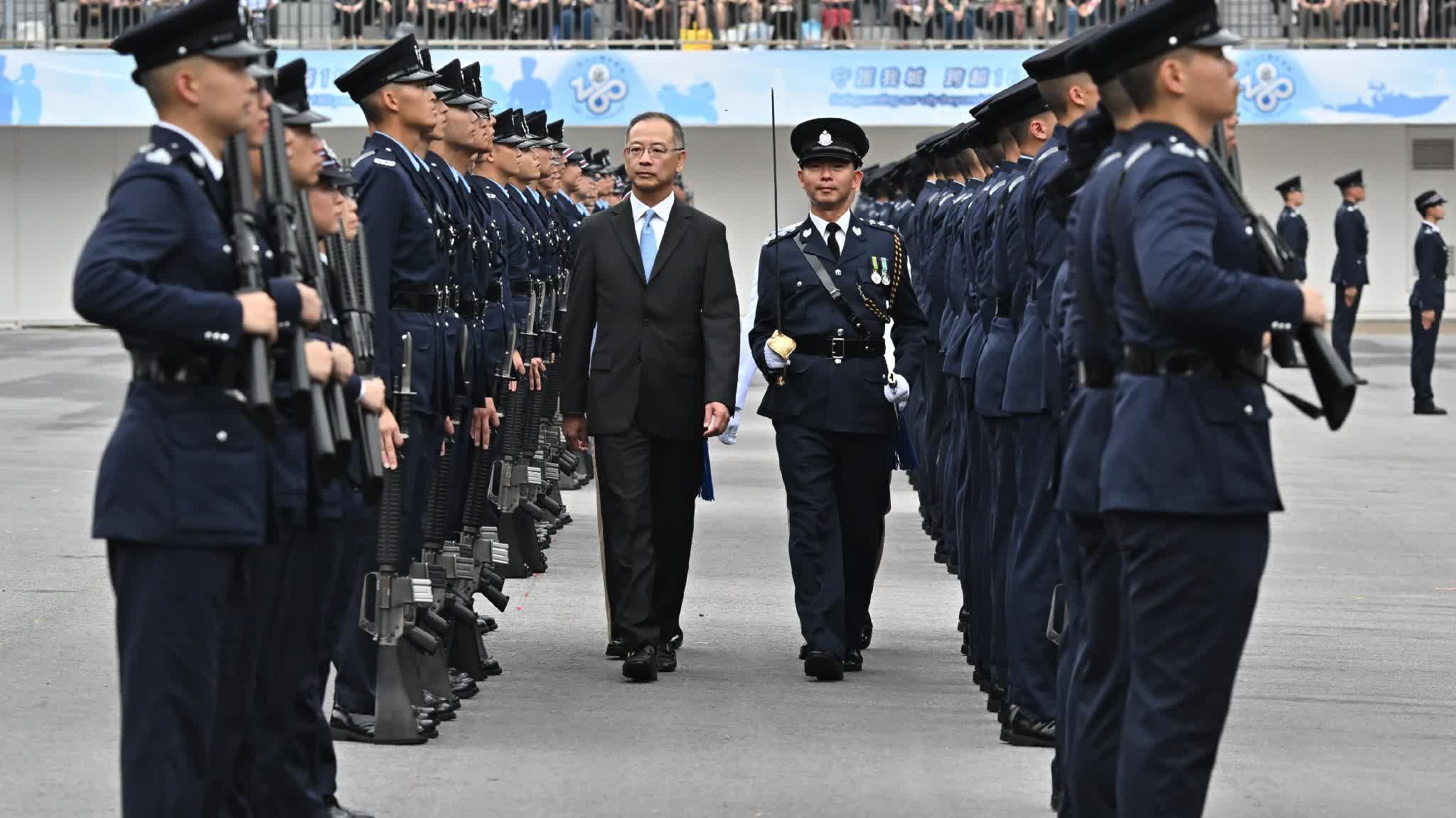 Eddie Yue inspects passing-out parade at HK Police College