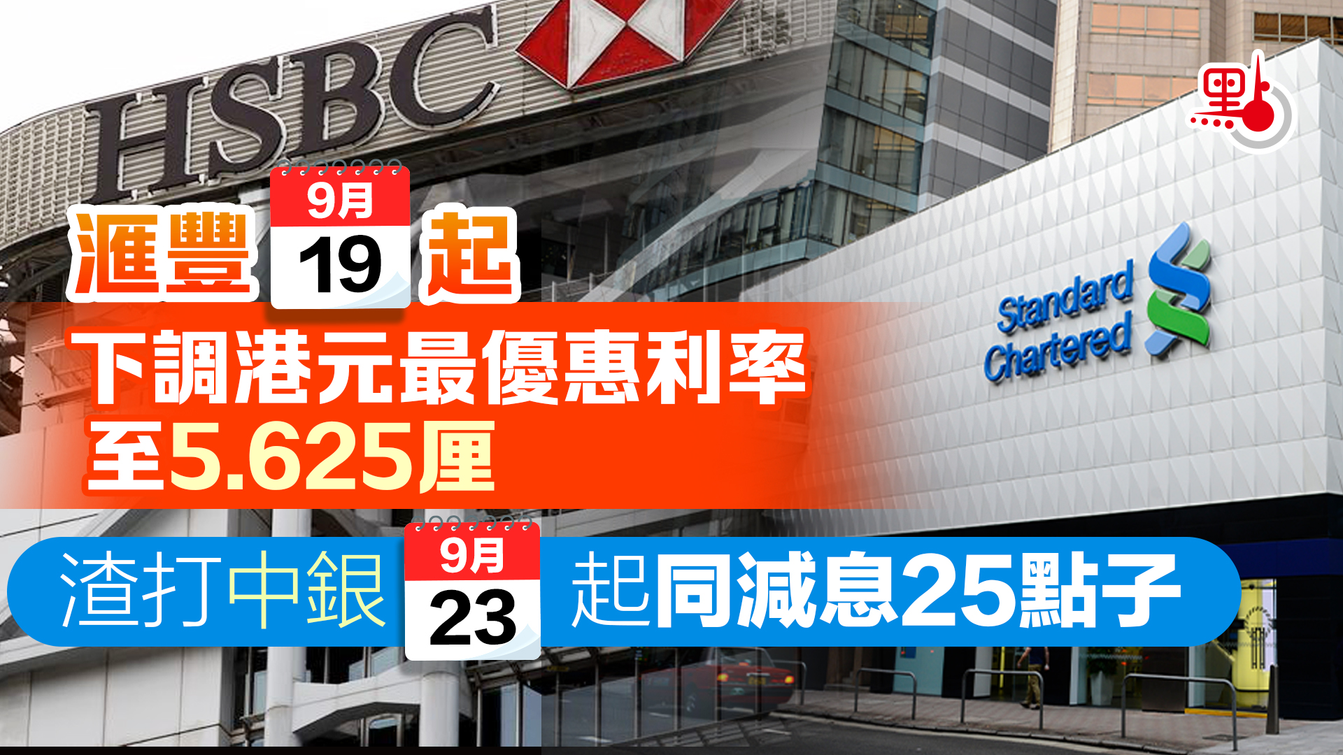 滙豐明起下調港元最優惠利率至5.625厘渣打中銀下周一起同減息25點子- 財經快訊- 點新聞
