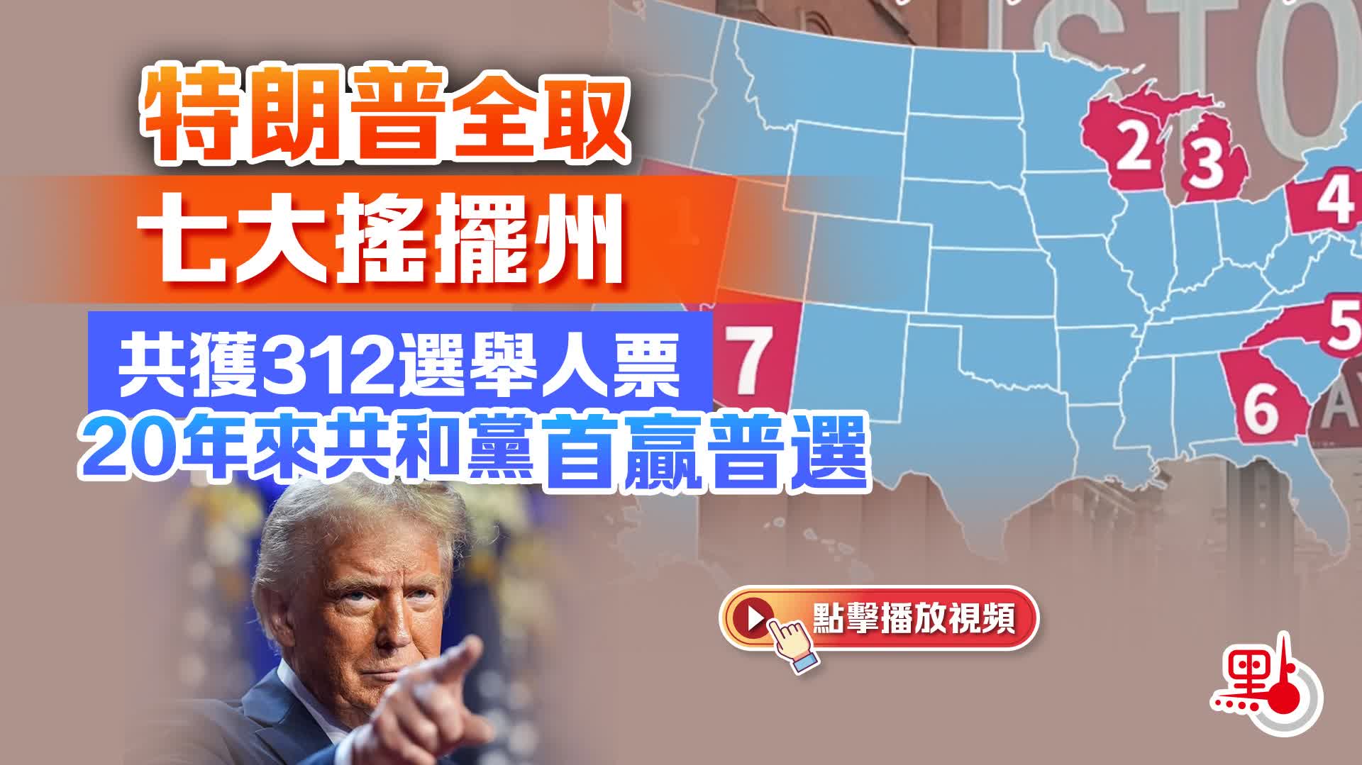 有片）特朗普全取七大搖擺州共獲312選舉人票20年來共和黨首贏普選- 美國大選- 點新聞