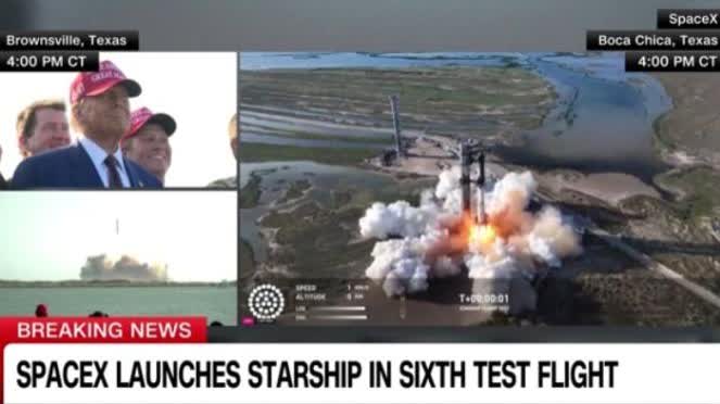 Trump joins Musk for SpaceX's sixth starship test flight, booster recovery unsuccessful