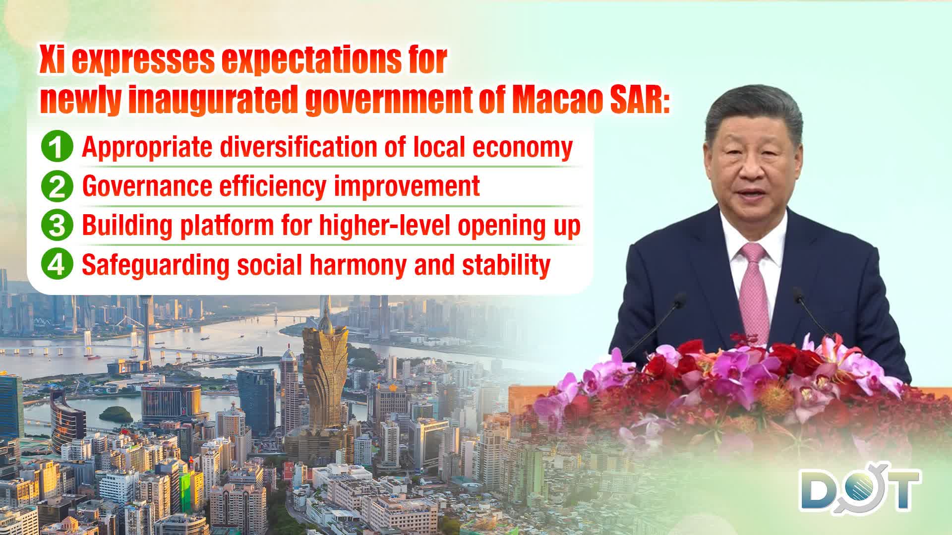 Xi expresses expectations for newly inaugurated government of Macao SAR