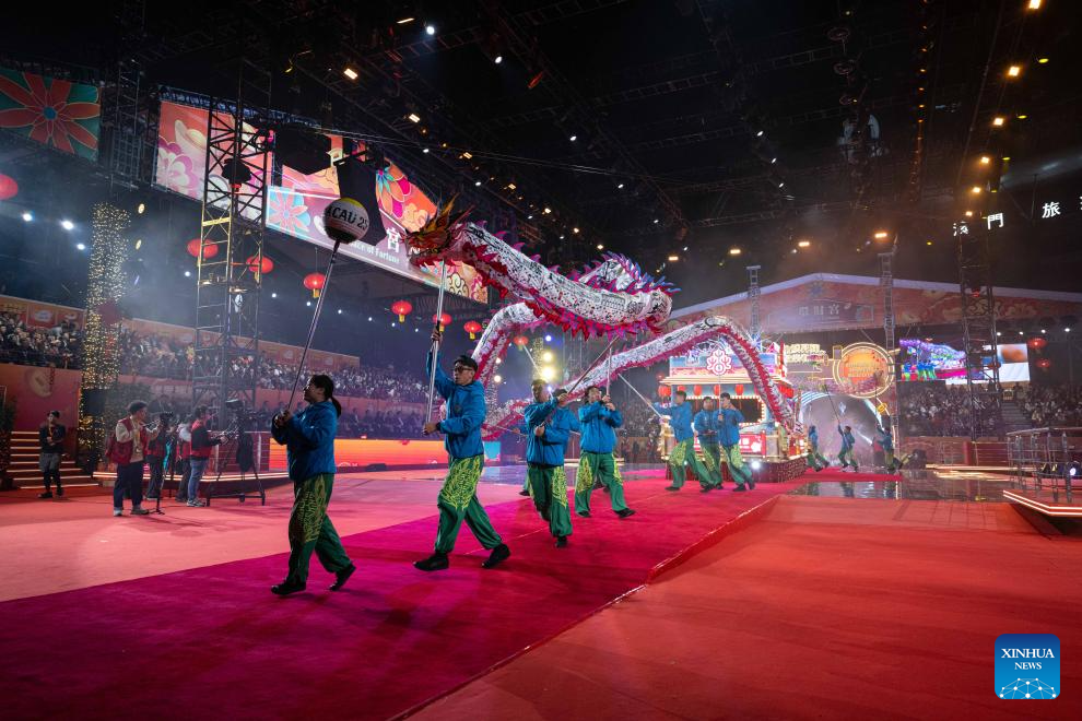 People perform during a parade in celebration of the Chinese New Year in Macao, south China, Jan. 31, 2025. A parade was held Friday by the Macao Government Tourism Office in Macao to celebrate the Chinese New Year, or the Spring Festival. (Xinhua)