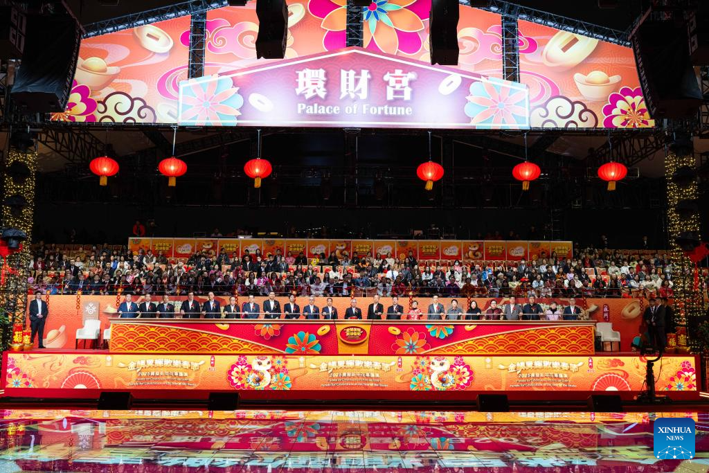 People perform during a parade in celebration of the Chinese New Year in Macao, south China, Jan. 31, 2025. A parade was held Friday by the Macao Government Tourism Office in Macao to celebrate the Chinese New Year, or the Spring Festival. (Xinhua)