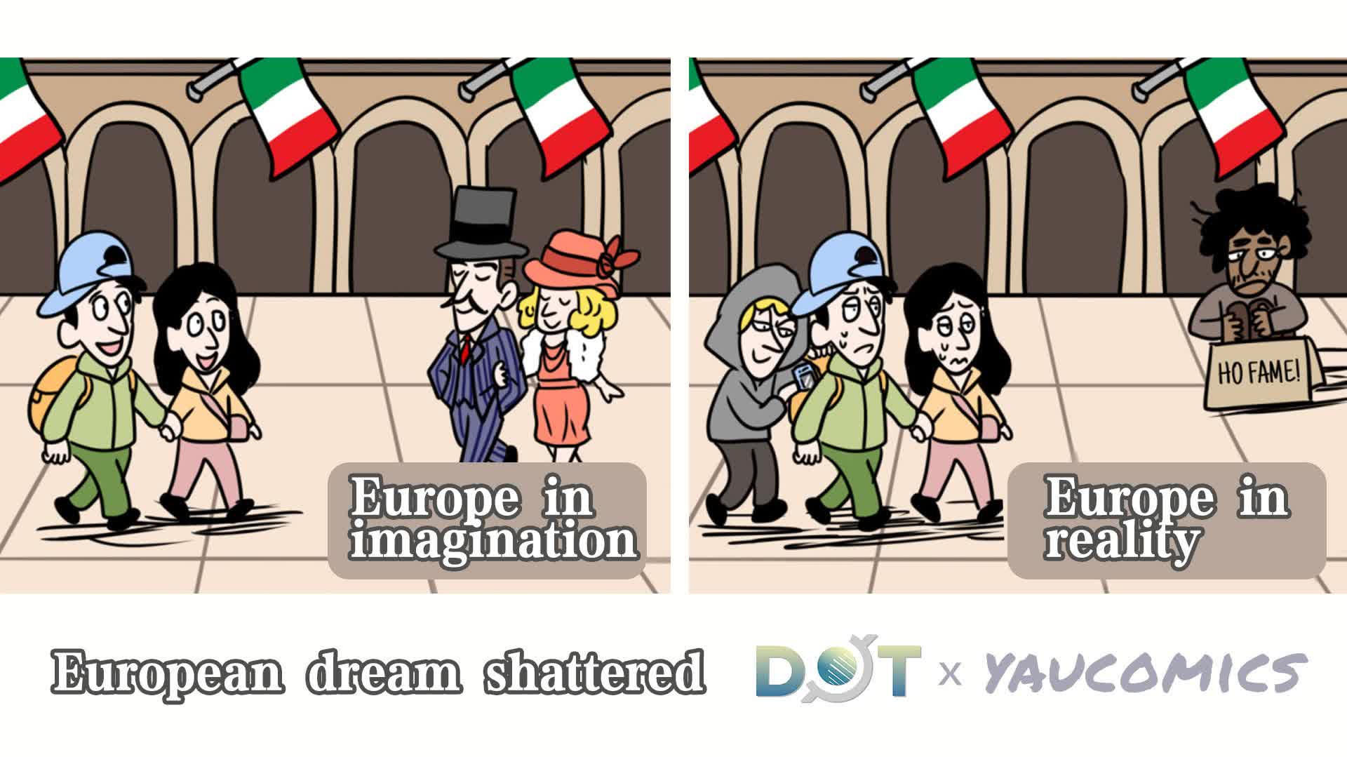 Caricature: European dream shattered