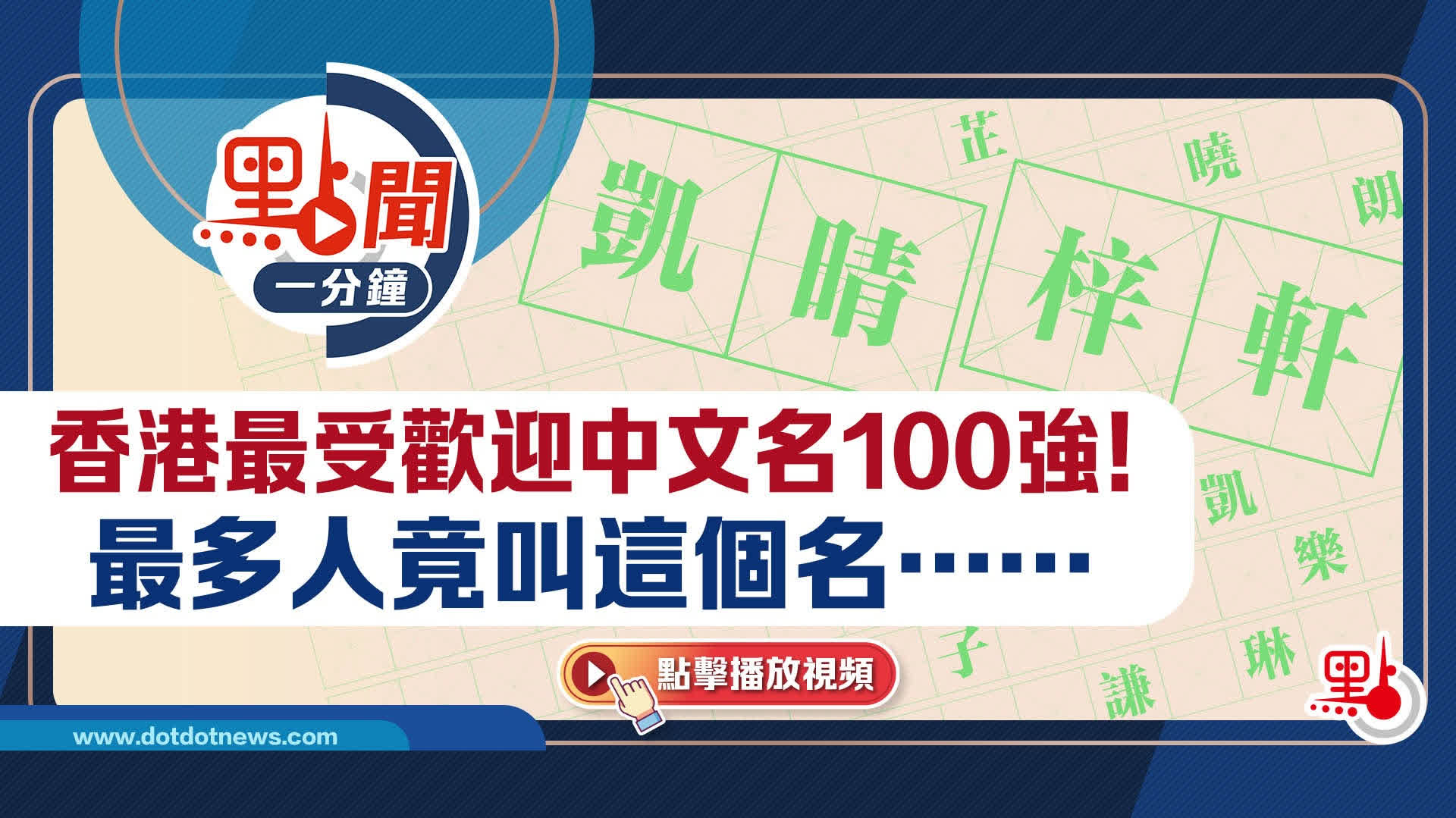 點聞1分鐘｜香港最受歡迎中文名100強！最多人竟叫這個名⋯⋯