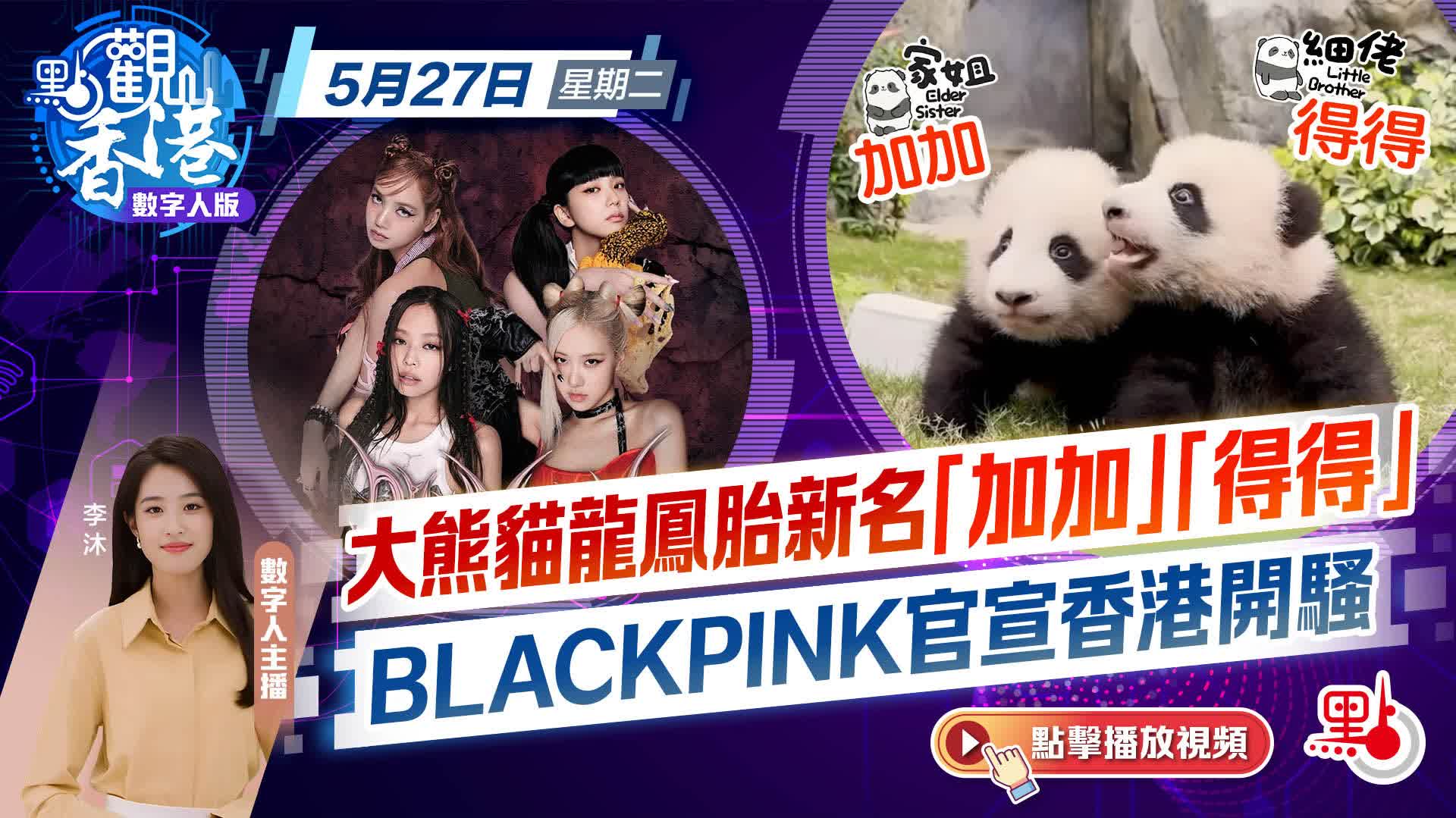 點觀香港｜大熊貓龍鳳胎新名「加加」「得得」　BLACKPINK官宣香港開騷