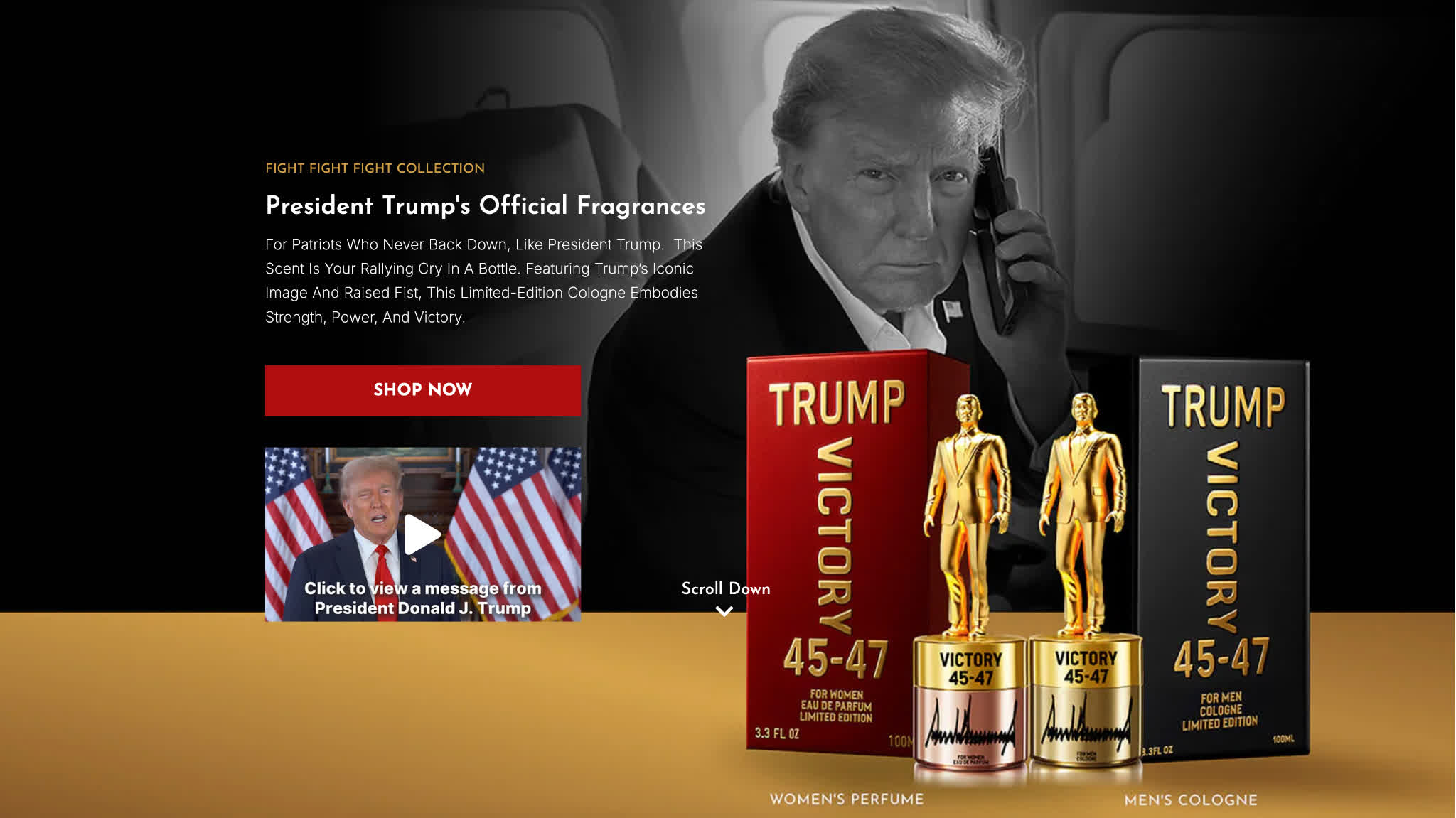 Trump promotes his 'Victory' perfume featuring gold statue of him