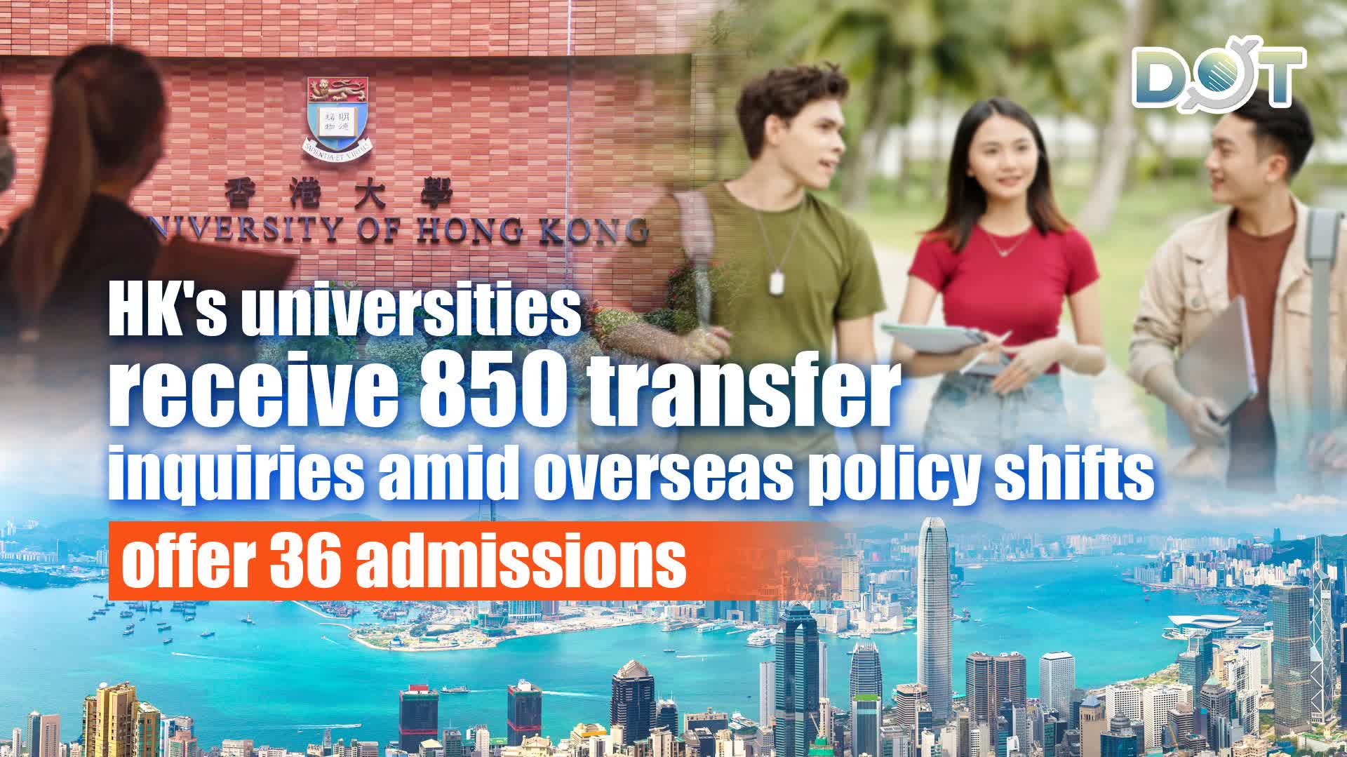 HK's Universities receive 850 transfer inquiries amid overseas policy shifts, offer 36 admissions