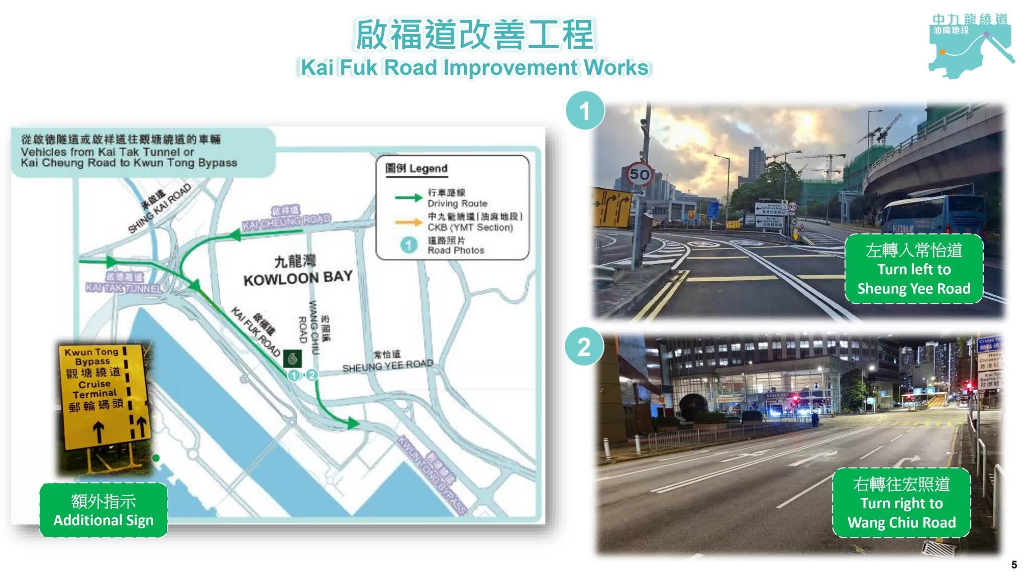 （有片）中九龍繞道油麻地段周日通車　啟福道東行快線改雙白線