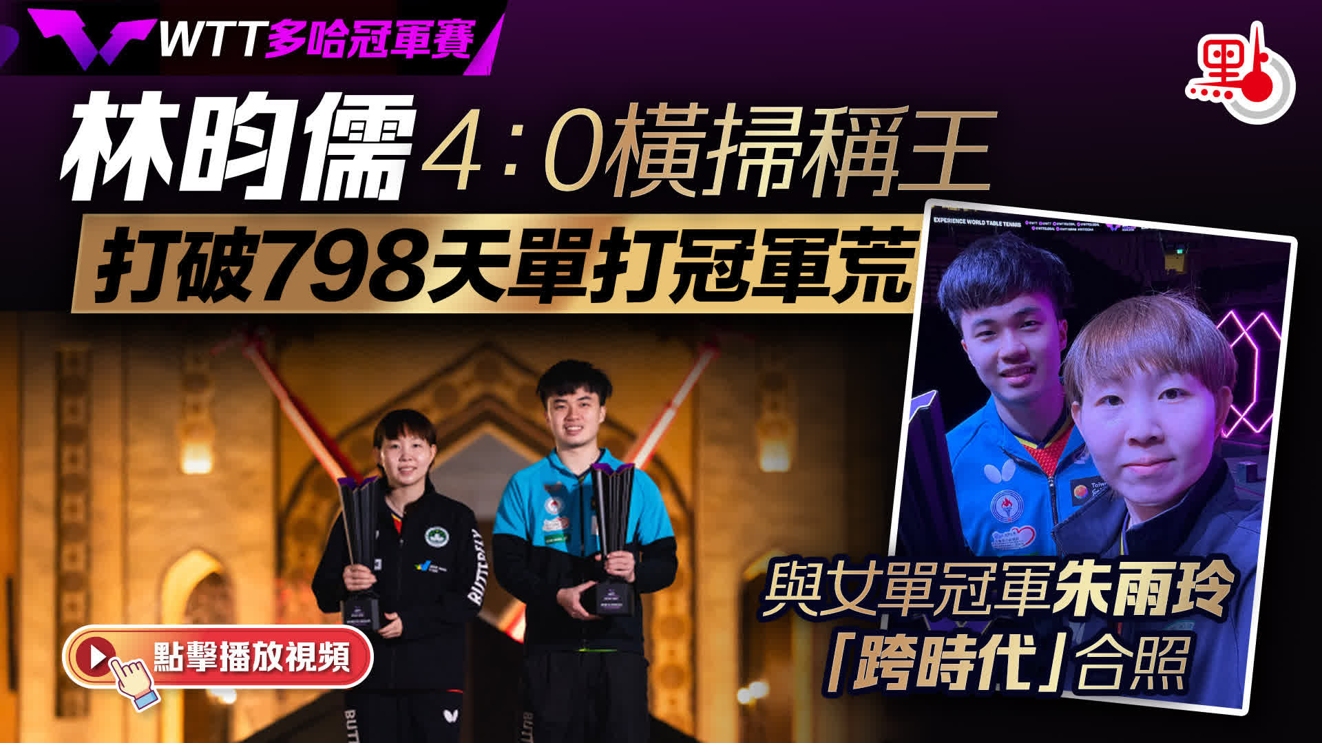 （有片）WTT多哈冠軍賽｜林昀儒4∶0橫掃稱王　打破798天單打冠軍荒