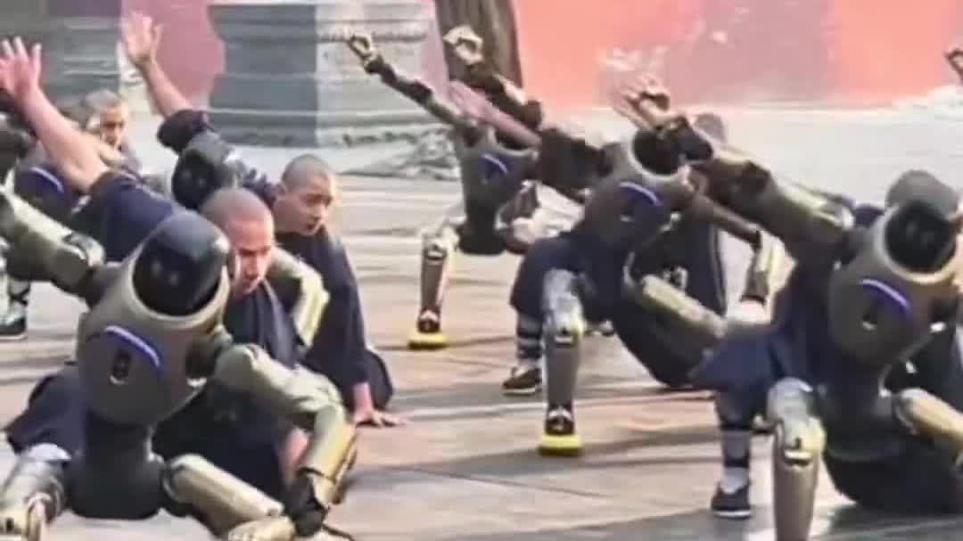 Robots rehearse Kung Fu with Shaolin warrior monks
