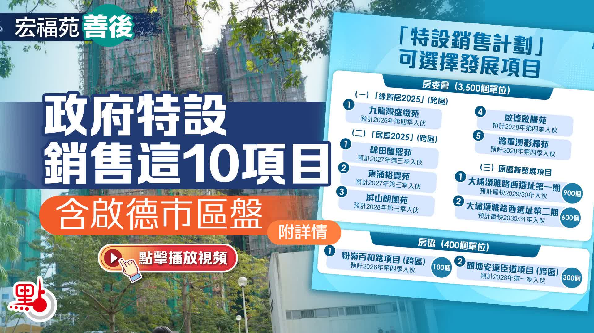 （有片）宏福苑善後｜政府特設銷售10項目　含啟德市區盤（附詳情）