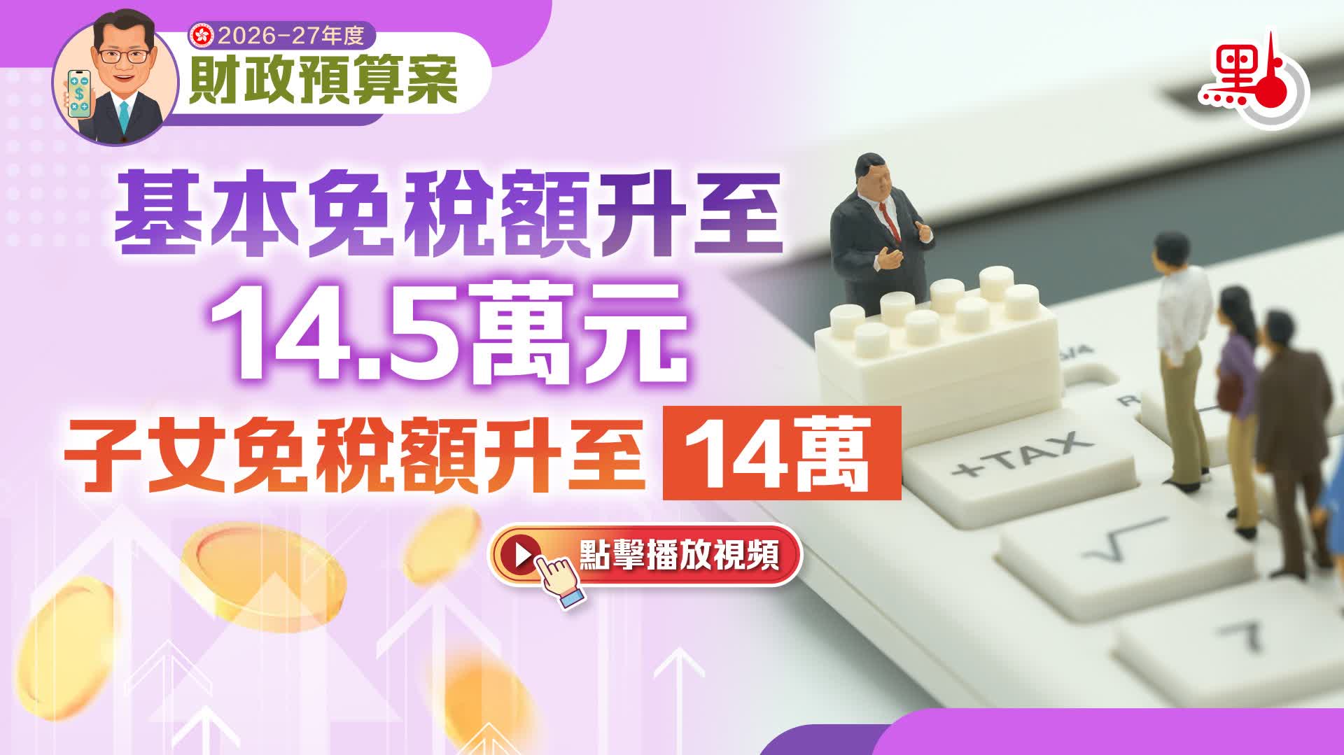 （有片）預算案｜基本免稅額升至14.5萬　子女免稅額升至14萬
