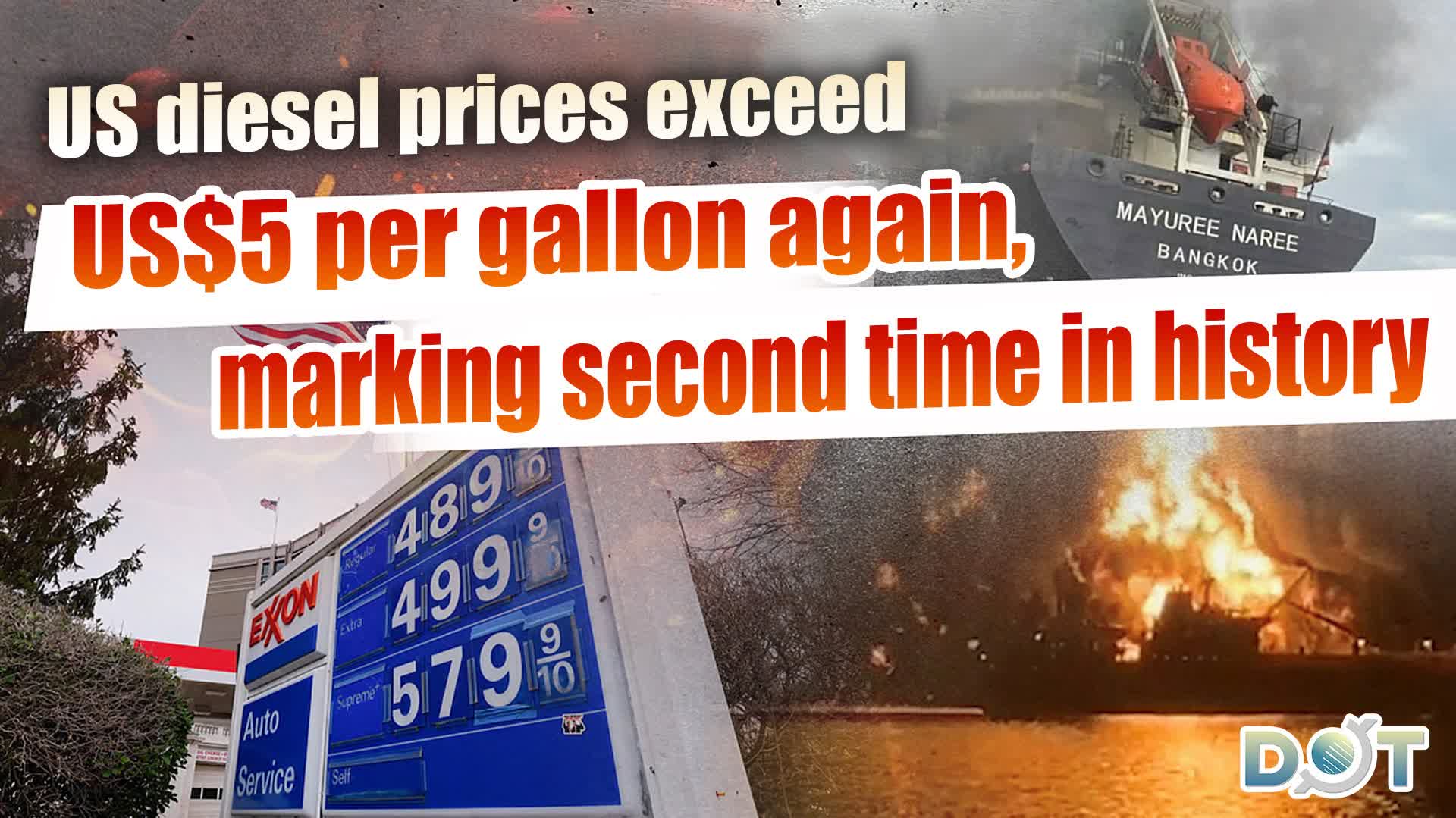 US diesel prices exceed US$5 per gallon again, marking second time in history
