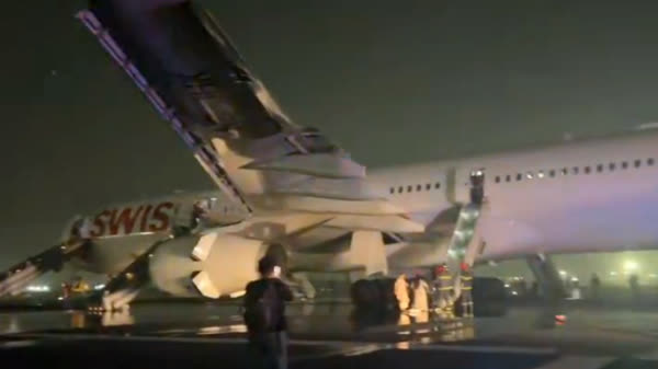 6 injured as Swiss flight suspends takeoff after engine catches fire at Delhi airport