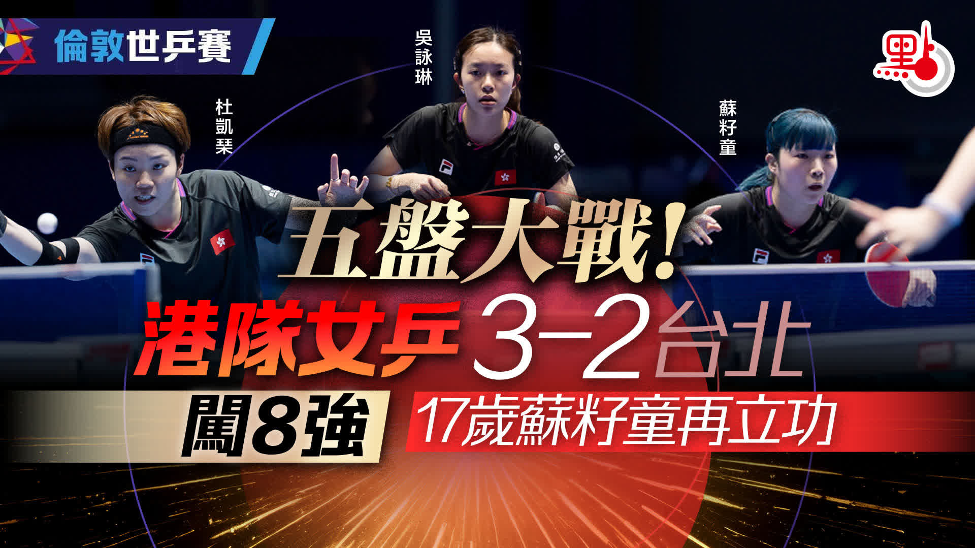倫敦世乒賽｜五盤大戰！港隊女乒3-2台北闖8強　17歲蘇籽童再立功 - 體育
