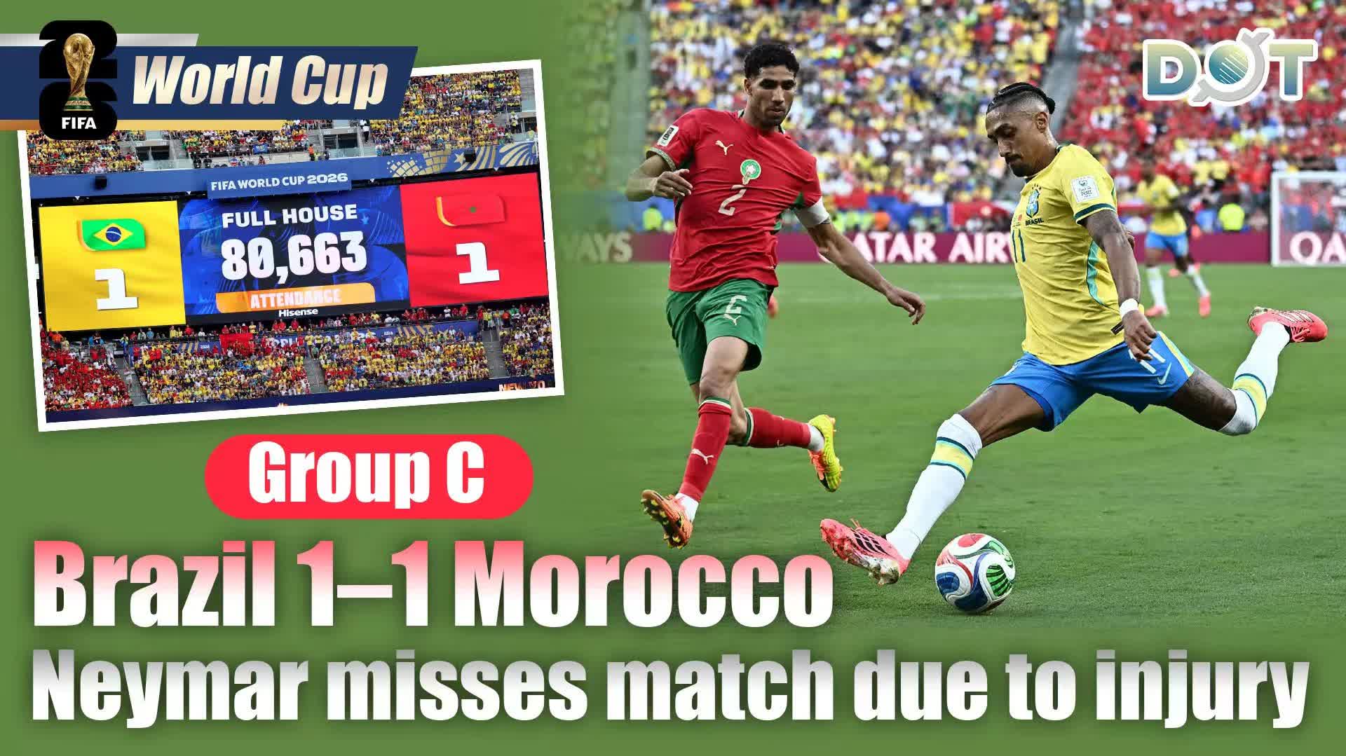 World Cup | Group C: Brazil 1–1 Morocco, Neymar misses match due to injury