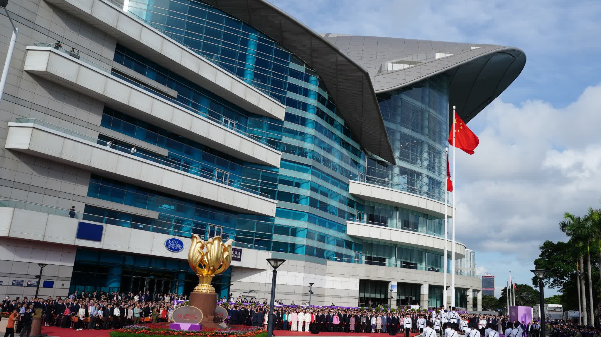 Photos | HK marks 29th anniversary of return to motherland with flag-raising ceremony at Golden Bauhinia Square