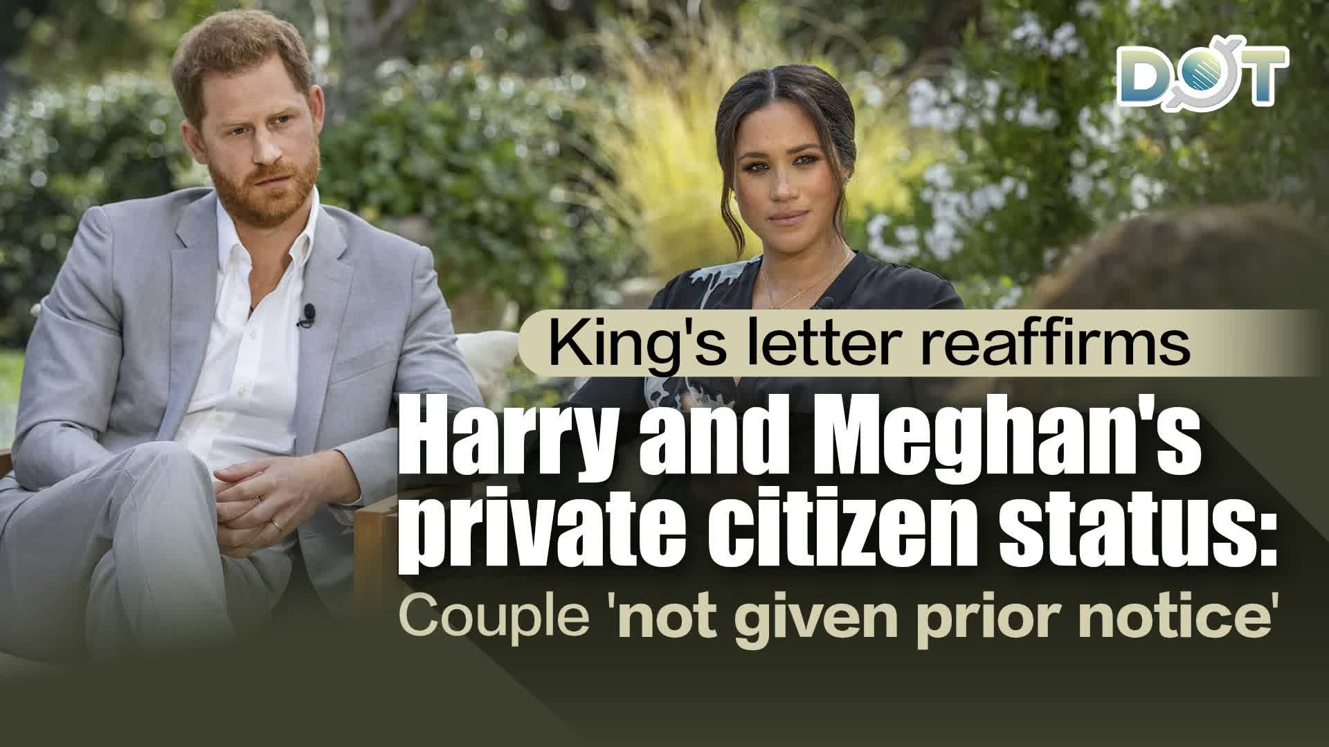 King's letter reaffirms Harry and Meghan's private citizen status: Couple 'not given prior notice'