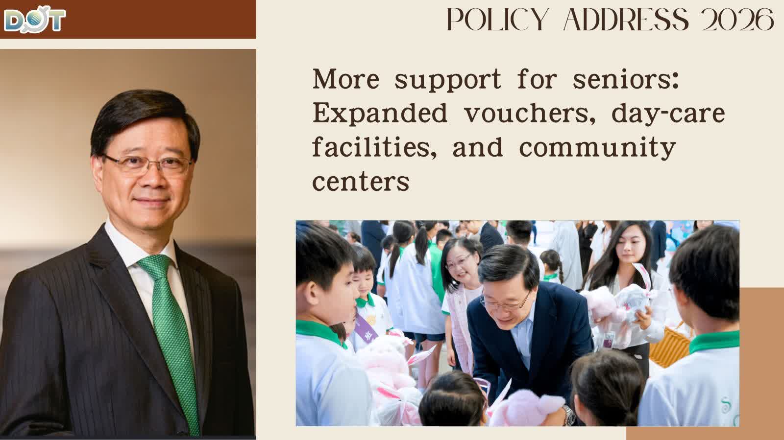 2026 Policy Address | More support for seniors: Expanded vouchers, day-care facilities, and community centers