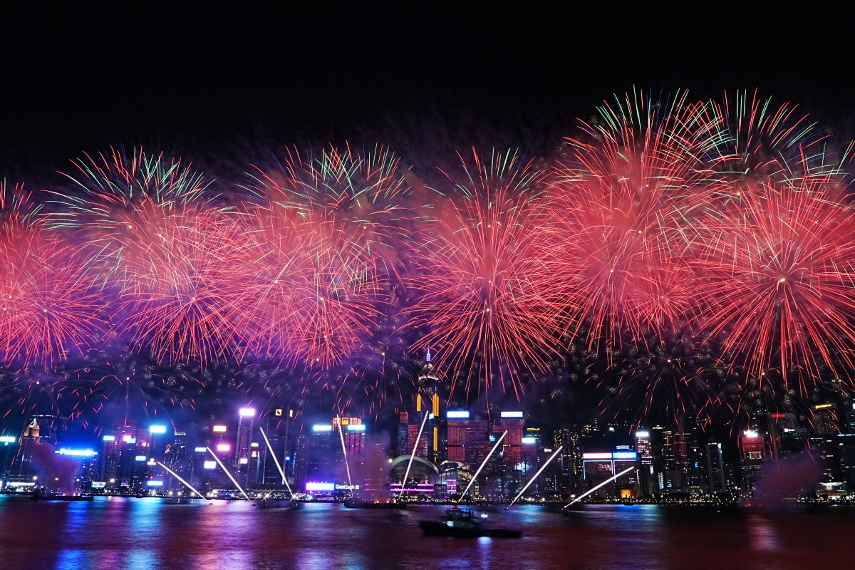 National Day fireworks display in HK lights up Victoria Harbour. (DDN)