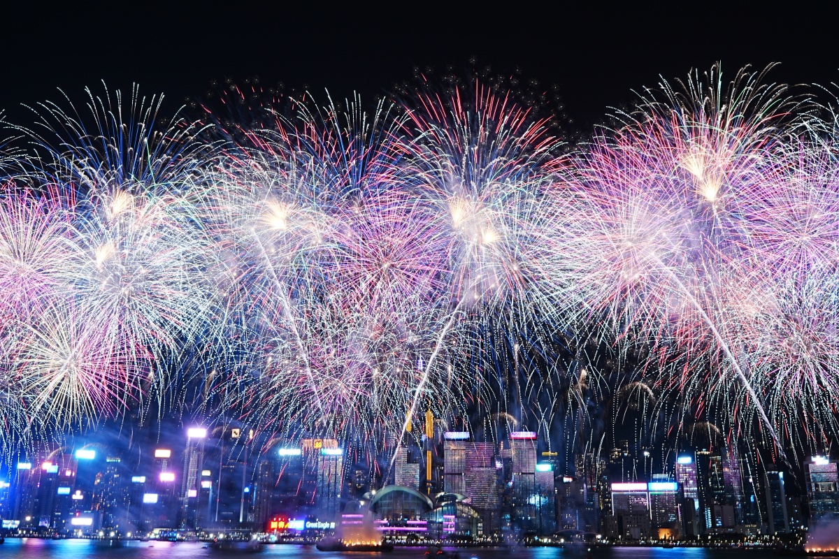 National Day fireworks display in HK lights up Victoria Harbour. (DDN)