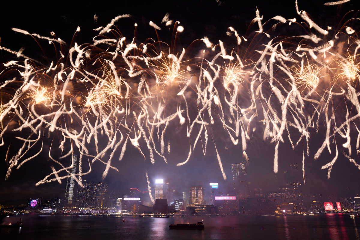 National Day fireworks display in HK lights up Victoria Harbour. (DDN)
