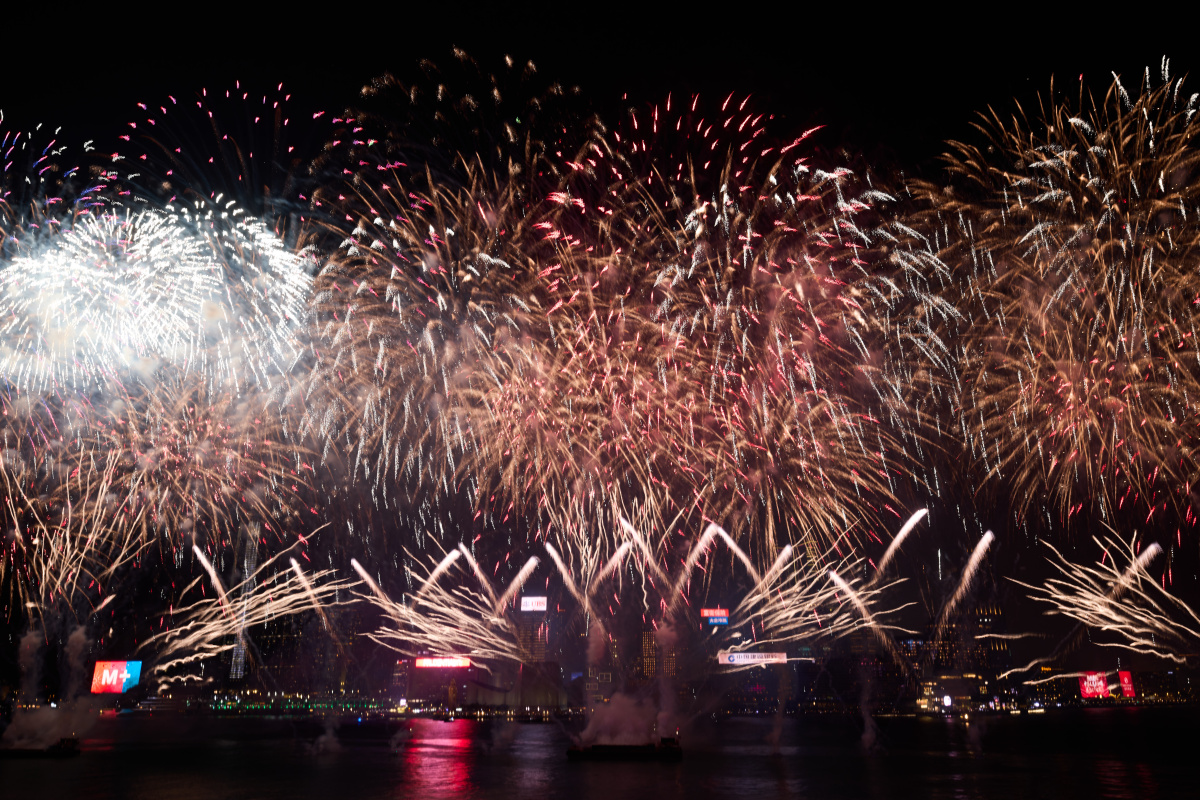 National Day fireworks display in HK lights up Victoria Harbour. (DDN)