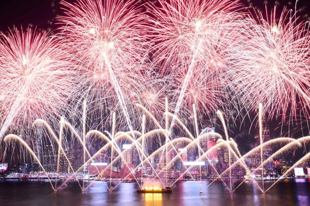 National Day fireworks display in HK lights up Victoria Harbour. (DDN)