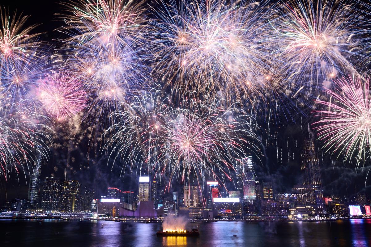 National Day fireworks display in HK lights up Victoria Harbour. (DDN)