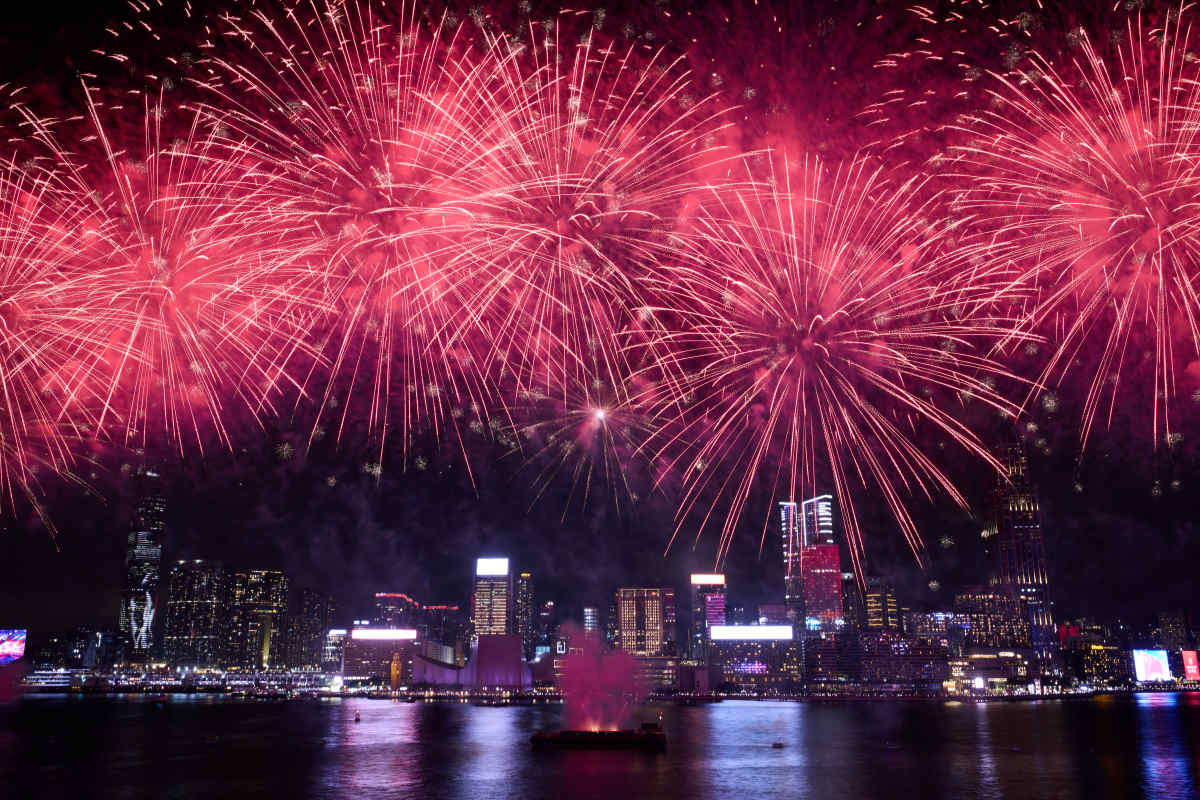National Day fireworks display in HK lights up Victoria Harbour. (DDN)