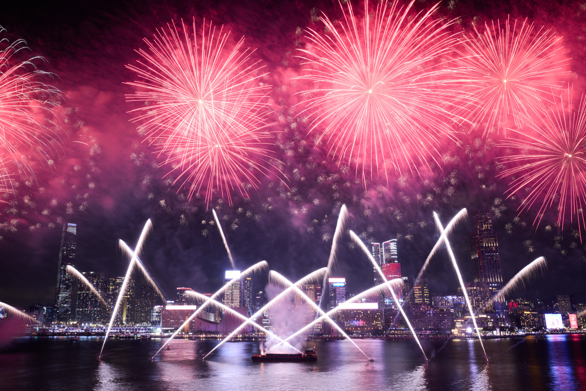 National Day fireworks display in HK lights up Victoria Harbour. (DDN)