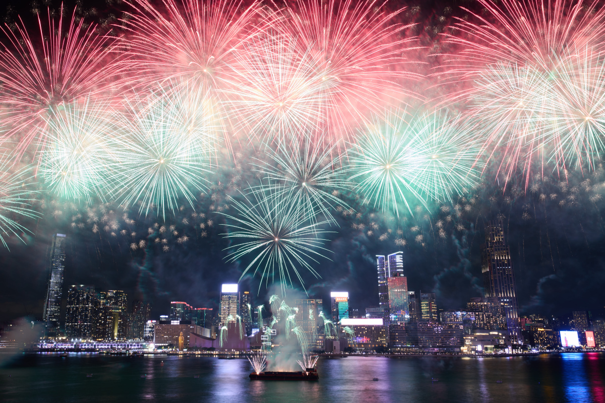 National Day fireworks display in HK lights up Victoria Harbour. (DDN)