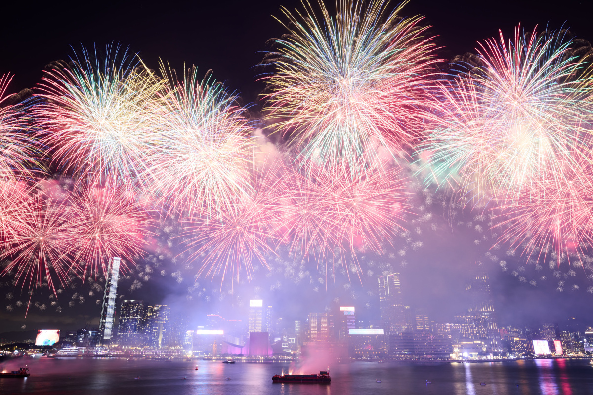 National Day fireworks display in HK lights up Victoria Harbour. (DDN)