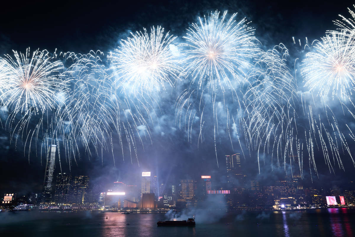 National Day fireworks display in HK lights up Victoria Harbour. (DDN)