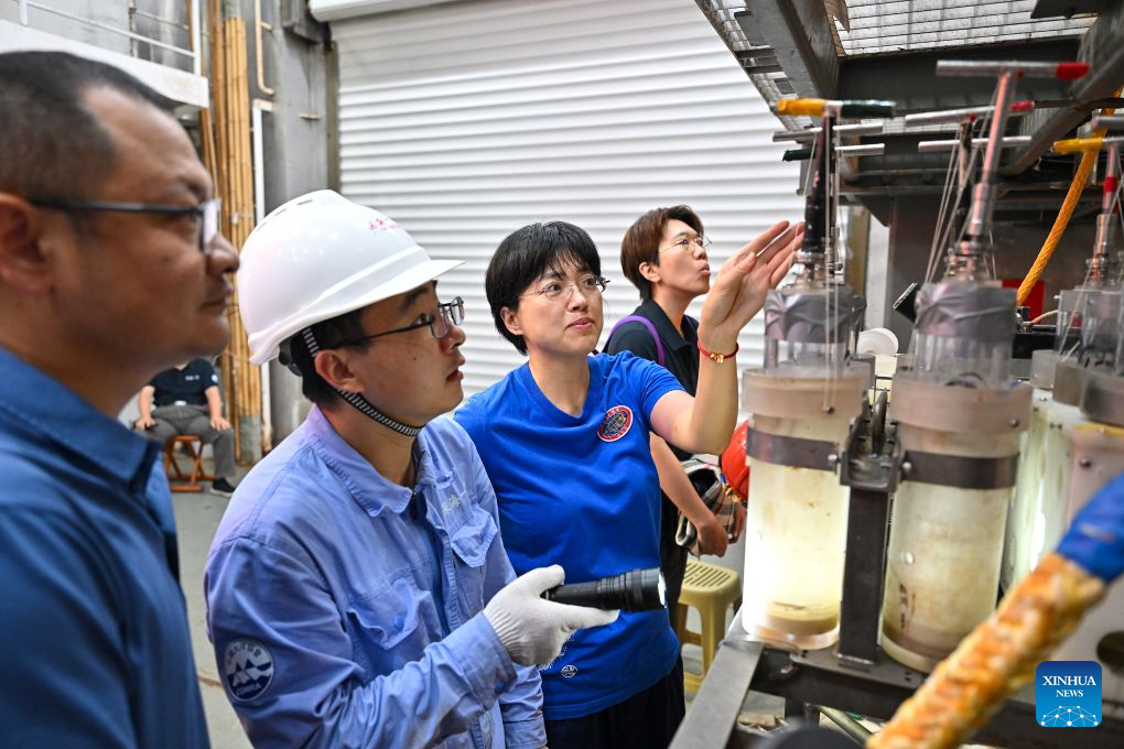 The manned deep-sea submersible Jiaolong is pictured outside its hangar aboard the research vessel Deep Sea No. 1 in the western Pacific Ocean, on Oct. 10, 2026. China's research vessel Deep Sea No. 1, carrying manned deep-sea submersible Jiaolong, arrived at East Caroline Basin in the western Pacific Ocean on Saturday for deep-sea scientific research.
This marks the 466th dive of Jiaolong, with a planned diving depth of about 4,500 meters. (Xinhua)