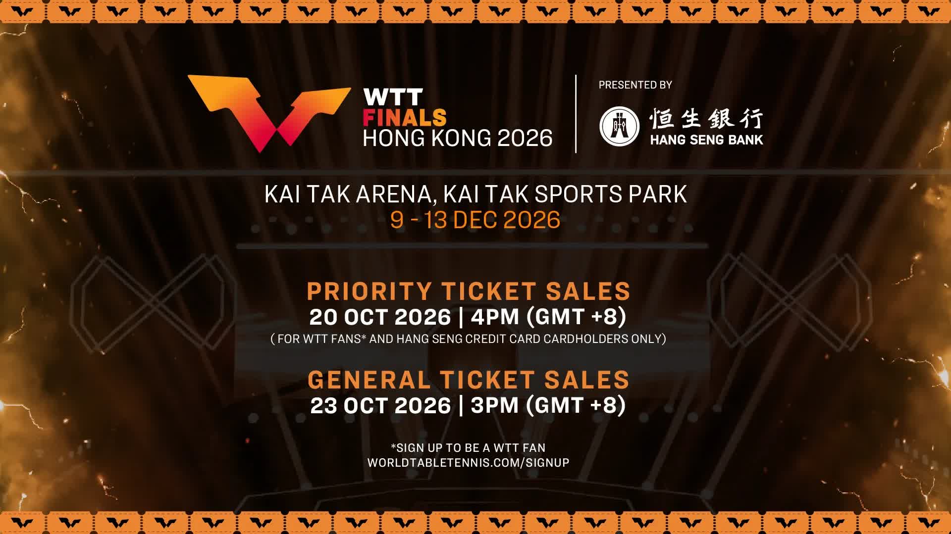 WTT Hong Kong Finals to kick off at Kai Tak on Dec 9, priority ticket sales open today